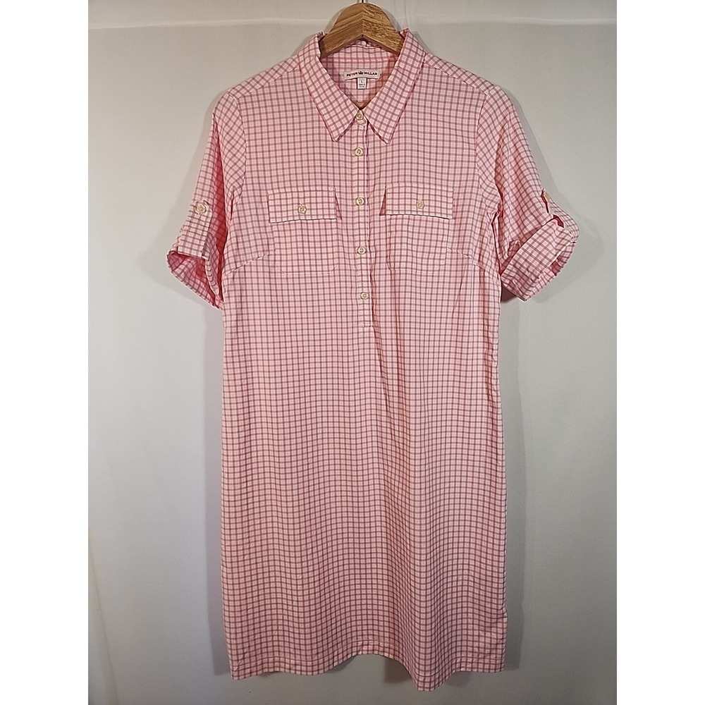 Peter Millar Pink and White Checked Midi Shirt Dress